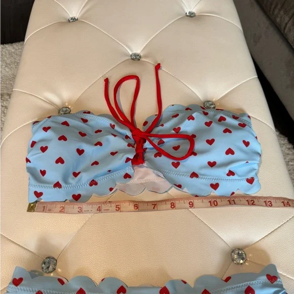 New Bandeau Padded Top Bikini Blue and Red Heart Pattern Size Medium NWT - Picture 12 of 12